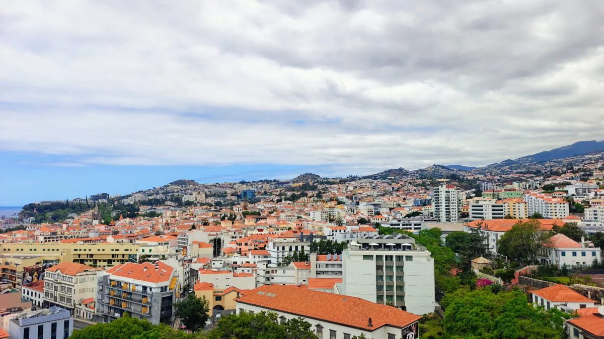 Funchal Cable Car cabins over the Old Town and harbour